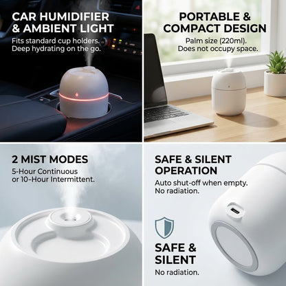 Portable USB Ultrasonic Humidifier & Essential Oil Diffuser for Car & Home
