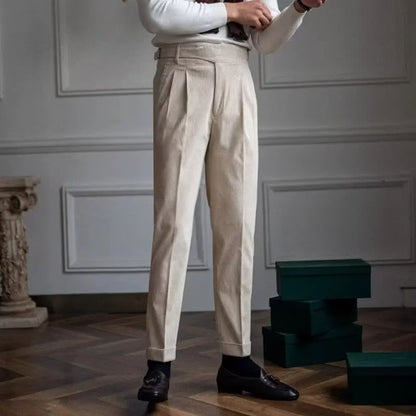 Mens Vintage Corduroy Trousers, British Business Style, High Waisted Straight Leg Pants, Luxury Autumn Winter Casual